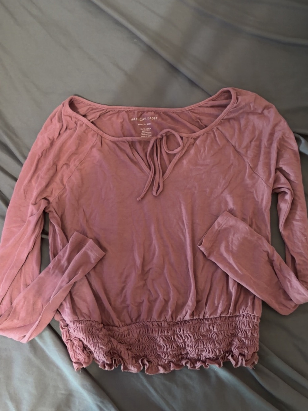 American Eagle Outfitters Mauve Tie-Front Long Sleeve Top